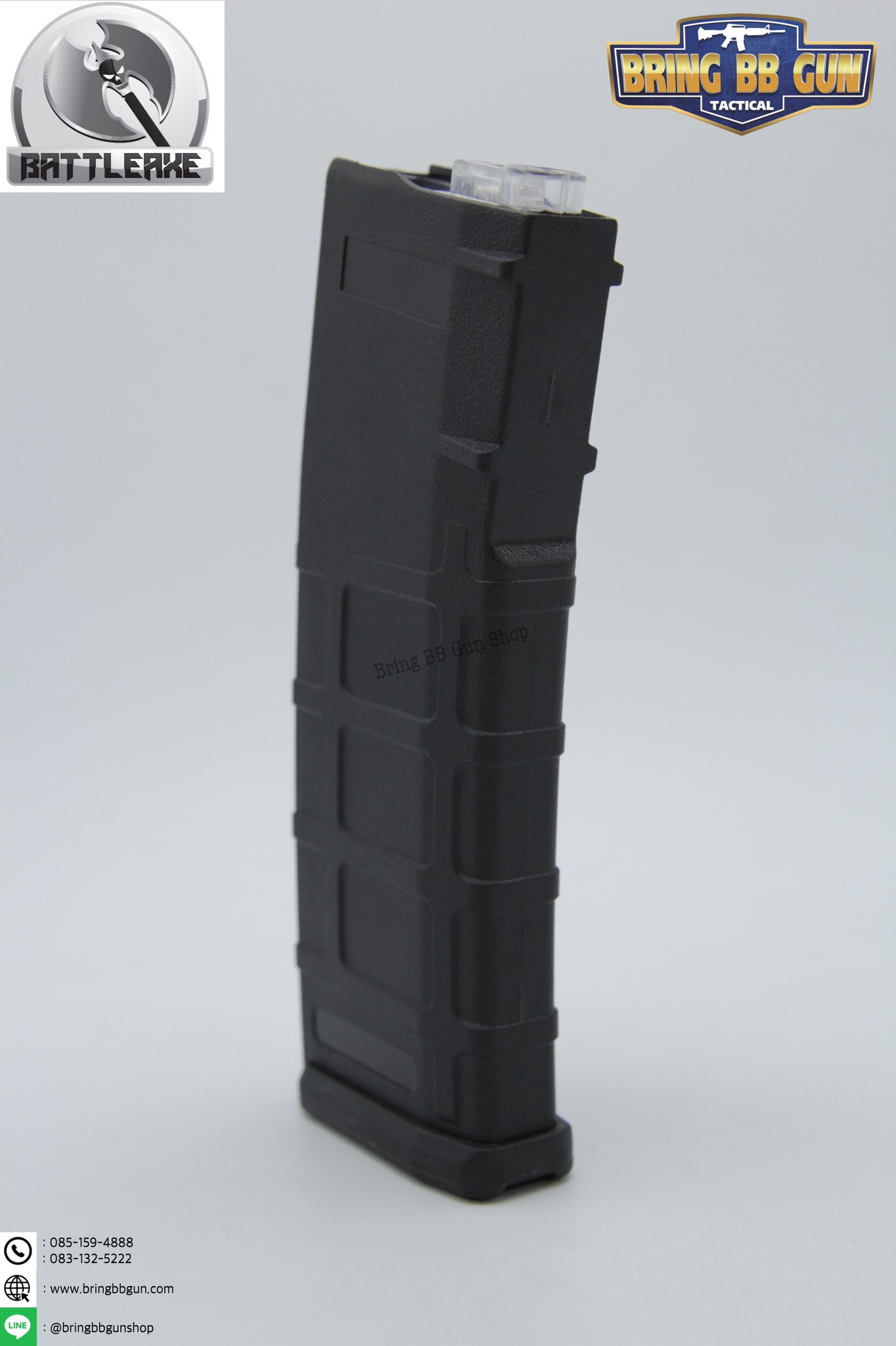 แม็กกาซีน M4 ยี่ห้อ Battle Axe แบบปั่น มี4ทรงให้เลือก ทรง P-mag(P-mag Hi-cap magazine) ทรง EPM(EPM Hi-cap magazine) ทรง 002(002 Hi-cap magazine) ทรง IMI Lancer(IMI Lancer Hi-cap magazine)