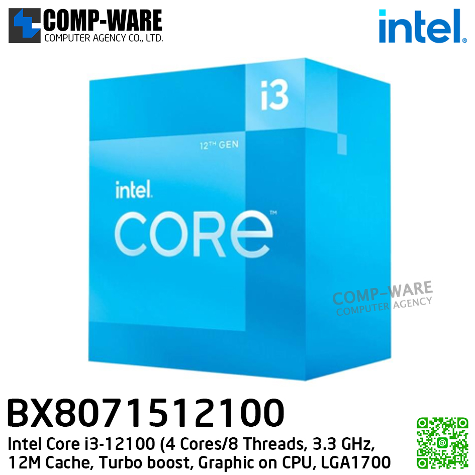 CPU BX8071512100 Intel Core i3-12100 (4 Cores/8 Threads, 3.3 GHz, 12MB Cache, Turbo boost, Graphic on CPU, LGA1700) - 3Y Warranty