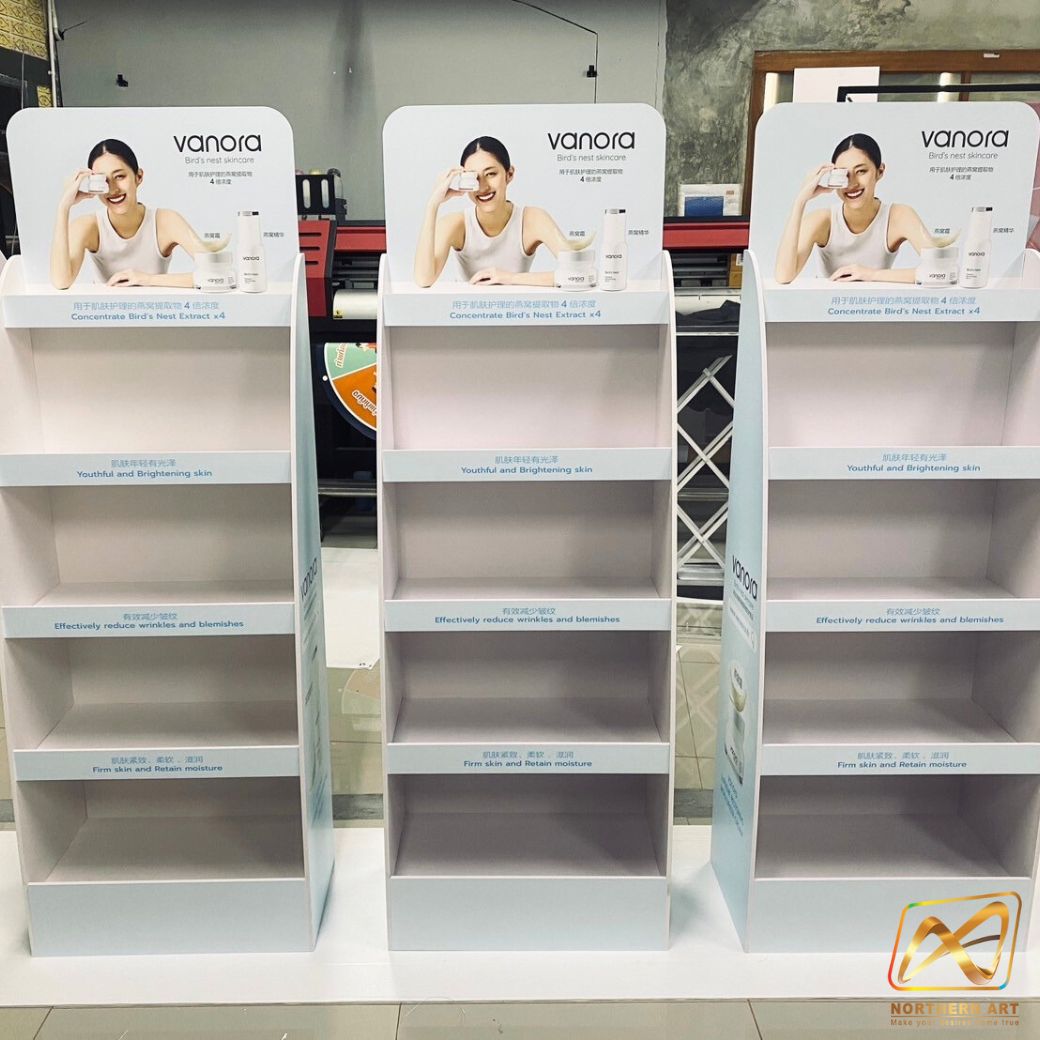 ชั้นวางสินค้าพลาสวูด 5 ชั้น ขนาด (W)50 x (D)30 x (H)150 ซม. วัสดุพลาสวูดหนา 8 มม.