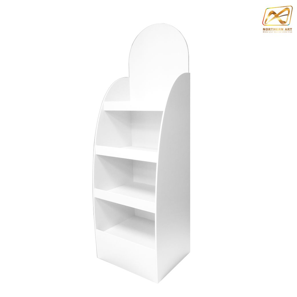 ชั้นวางสินค้าพลาสวูด 4 ชั้น ขนาด (W)45 x (W)40 x (W)150 ซม. พร้อมงานพิมพ์ พลาสวูดหนา 8 มม.