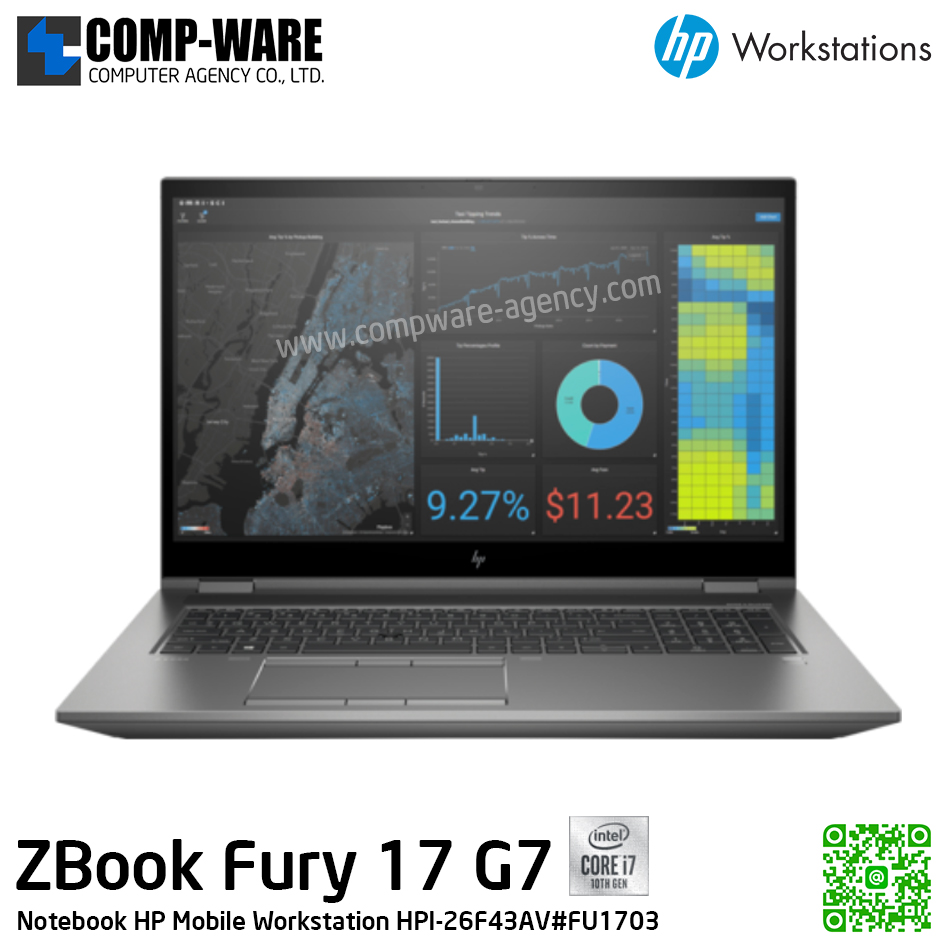 HP Mobile Workstation ZBook Fury 17 G7 - Intel Core i7-10750H / 32GB DDR4 (2x16GB) / 512GB PCIe NVMe / NVIDIA Quadro T2000 (4GB) / Intel Wi-Fi 6 + Bluetooth / 17.3inch UHD (3840x2160) / Windows 10 Pro / 3Years On-site