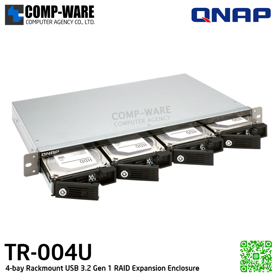QNAP (1U 4-Bay) TR-004U / 4 x 2.5"/3.5" SATA 6Gbps / 100W PSU / 2Y Warranty / No HDD / Rail Kit RAIL-B02 - Expansion Enclosure