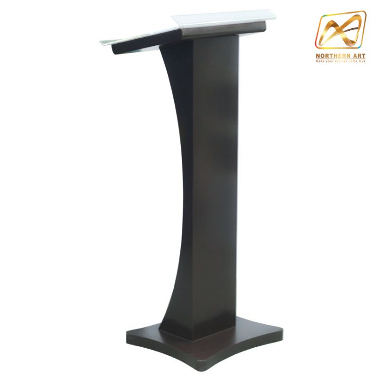 โพเดียมไม้ สีดำ ขนาด (W) 48 x (L) 40 x (H) 120 cm. Top เอียง ปิดทับอะคริลิคใสพร้อมหมุด