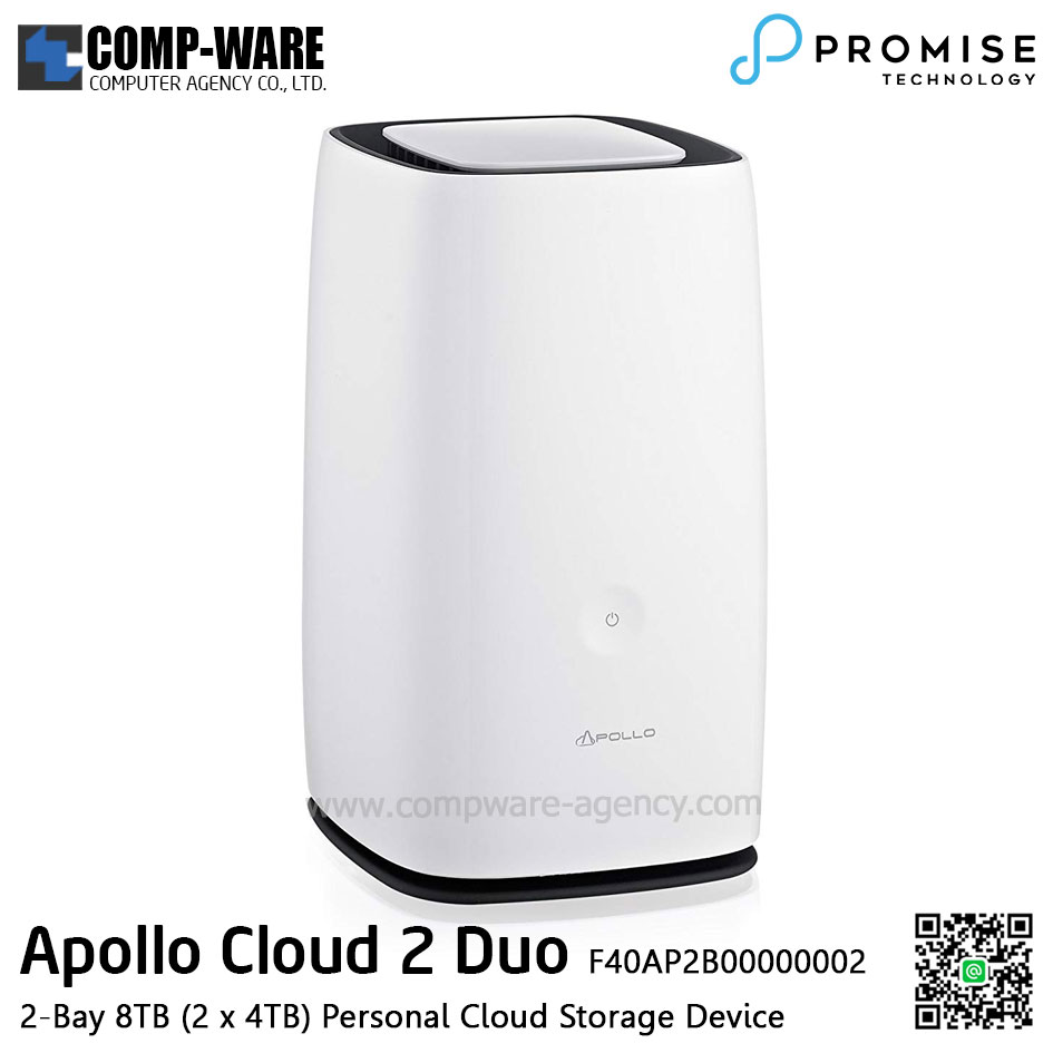 PROMISE Apollo Cloud 2 Duo Storage (2-Bay) 8TB (2 x 4TB) (256MB RAM) 3.5inch SATA - F40AP2B00000002