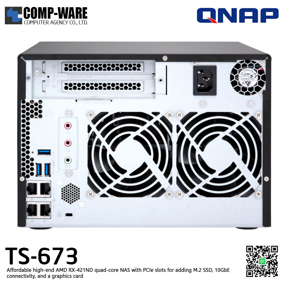 QNAP NAS (6-Bay) TS-673 (8GB RAM up to 64GB) AMD R series RX-421ND M.2 Dual-Slot Support No HDD