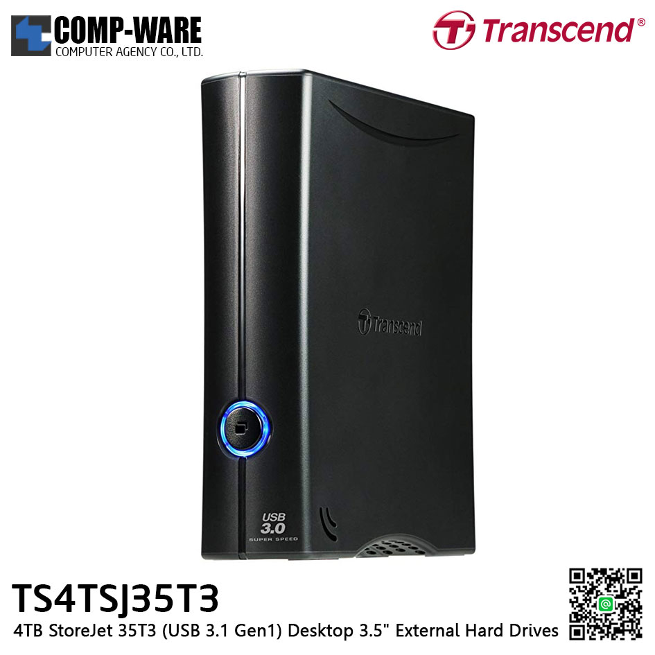 Transcend 4TB StoreJet 35T3 (USB 3.1 Gen1) Desktop 3.5" External Hard Drives - TS4TSJ35T3