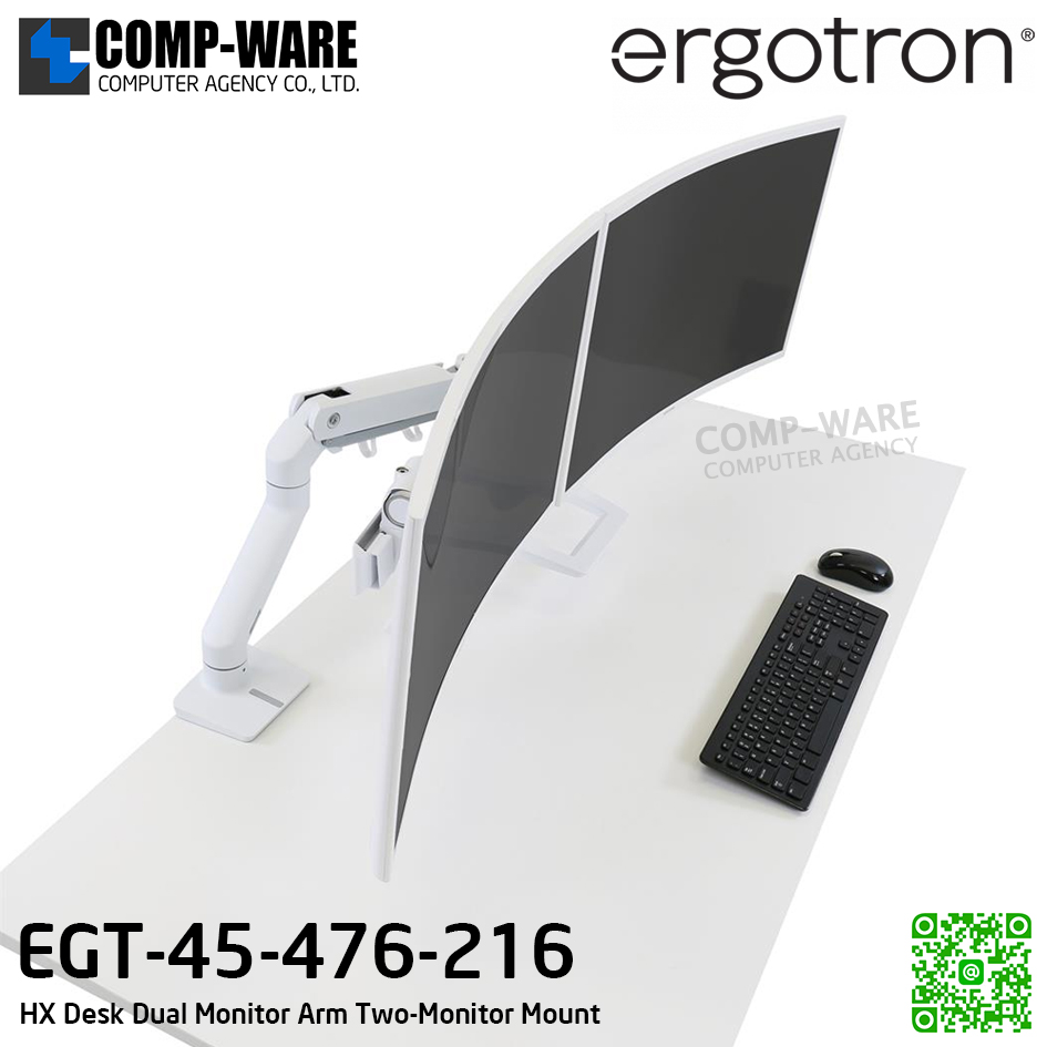 Ergotron HX Desk Dual Monitor Arm (WHITE) Two-Monitor Mount EGT-45-476-216 (10Y Warranty)