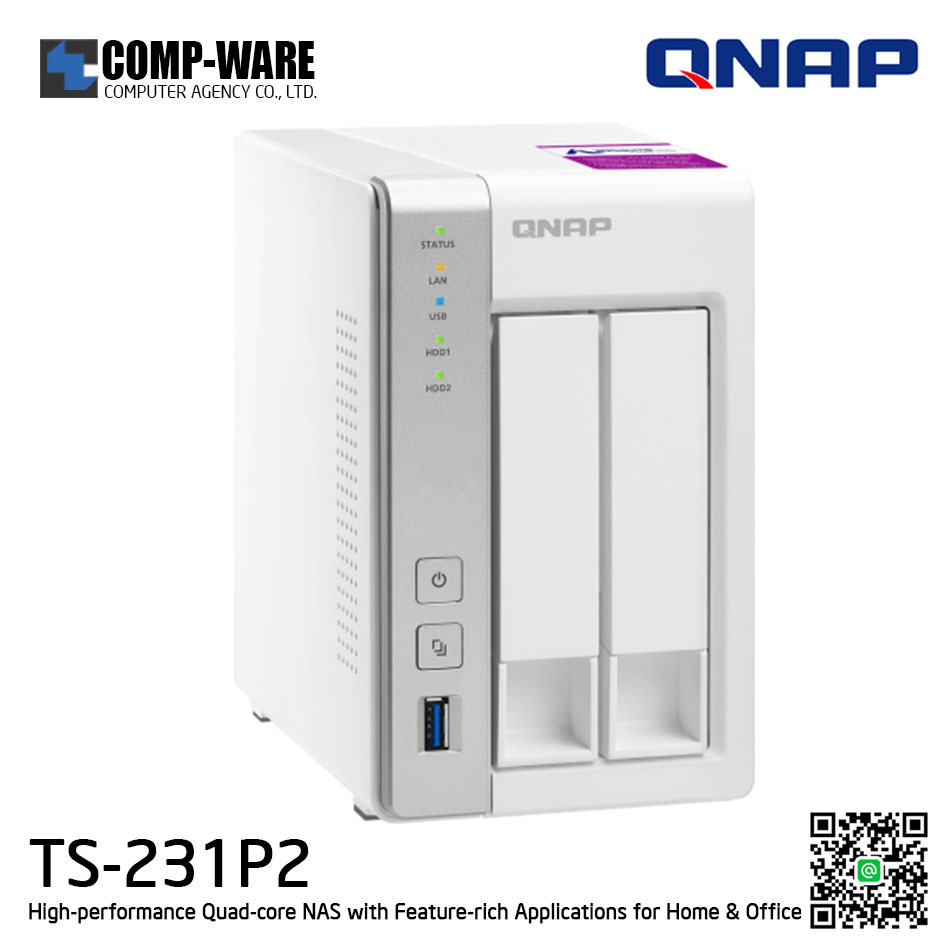 QNAP NAS (2-Bay) TS-231P2 (4GB RAM) High-performance Quad-core NAS with Feature-rich Applications for Home & Office