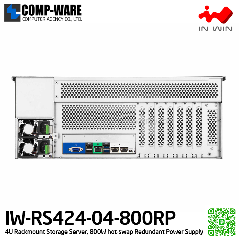 IN-WIN IW-RS424-04-800RP 4U Rackmount Storage Server, 800W hot-swap Redundant Power Supply (เคสเปล่า+พาวเวอร์ซัพพลาย) รับประกัน 3ปี