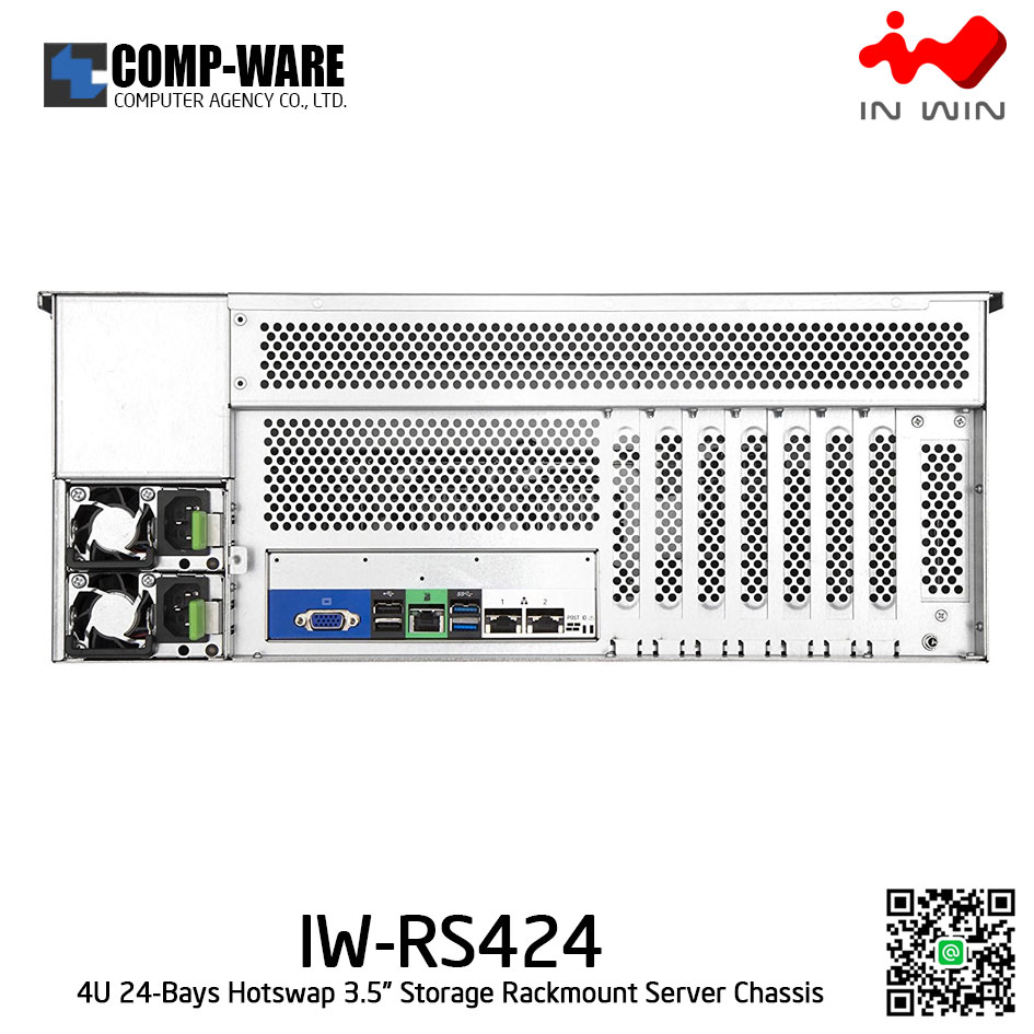 In Win Rackmount Server Chassis IW-RS424 4U 24-Bays, 800W Redundant supplies, slide rail
