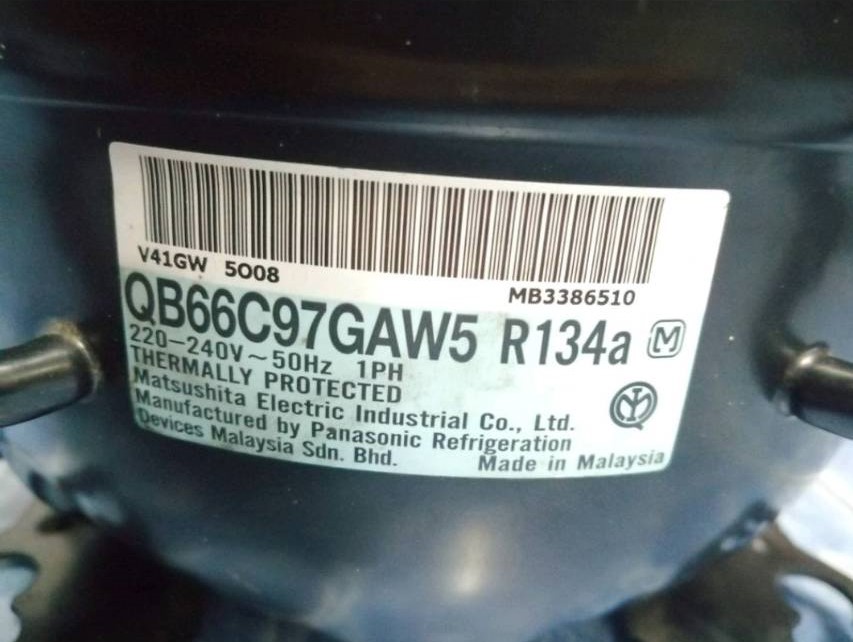 0000551 คอมเพรสเซอร์ ตู้เย็น QB66C97GAW5 พานาโซนิค (1/5HP) น้ำยา R134a ไฟ 220-240V