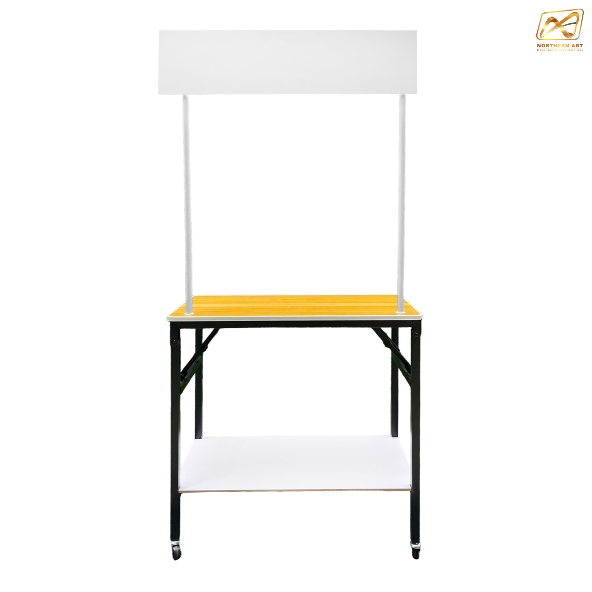 โต๊ะชงชิม TOPไม้ พร้อมล้อ ขนาด (W)80 X (D)40 X (H)170 cm. โครงเหล็กพับได้ มีชั้นวางของ แข็งแรง รับน้ำหนักได้ดี