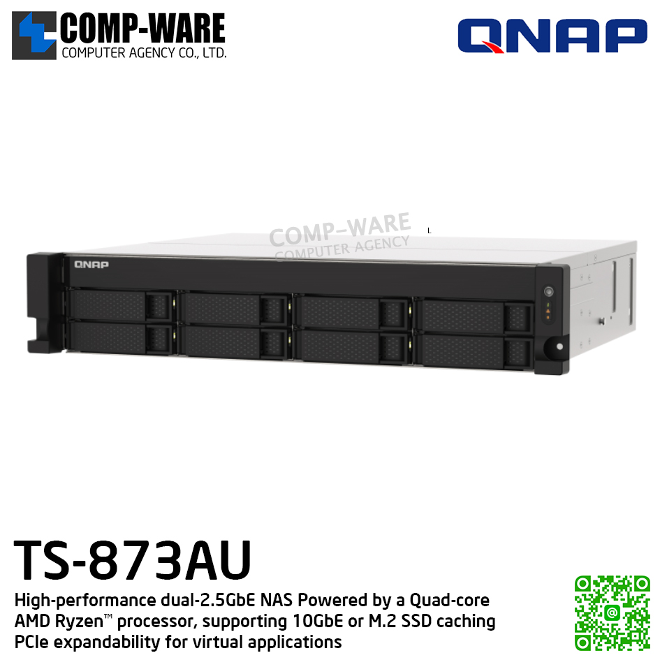 QNAP (2U 8-Bay) TS-873AU-4G / AMD Ryzen V1500B (4C/8T) / 4GB (1 x 4GB) DDR4 / 8 x 2.5"/3.5" SATA 6Gbps / 2 x 2.5GbE / 250W PSU / 3Y Warranty , No HDD , No Rail kit