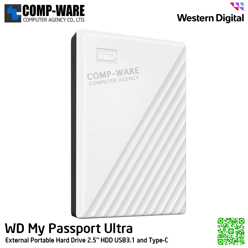 WD 5TB My Passport External Portable Hard Drive 2.5" HDD USB3.0 (White) WDBPKJ0050BWT-WESN รับประกัน 3 ปี