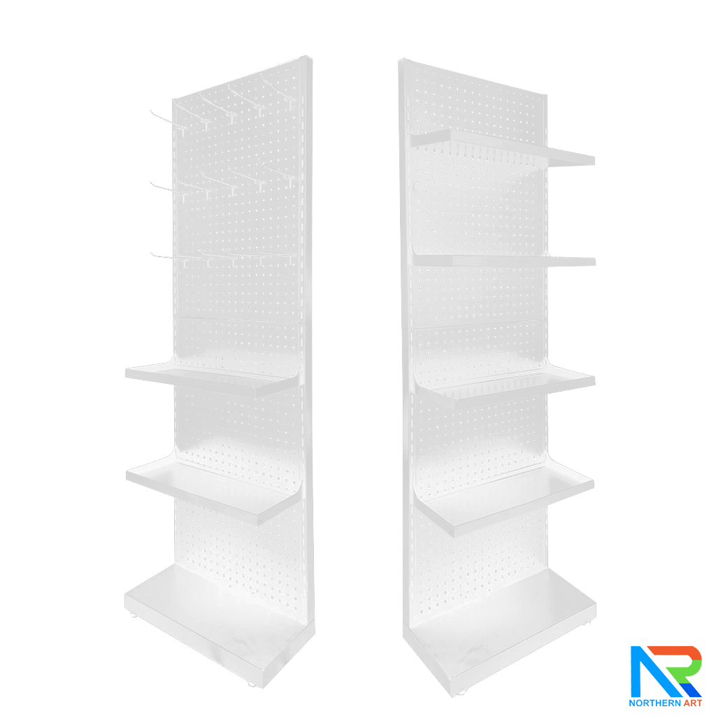 เช่าชั้นวางสินค้าเหล็ก ขนาด(W)50 x (D)25 x(H)150 cm. สีขาว ปรับจำนวนชั้นและขอแขวนได้ตามความต้องการ