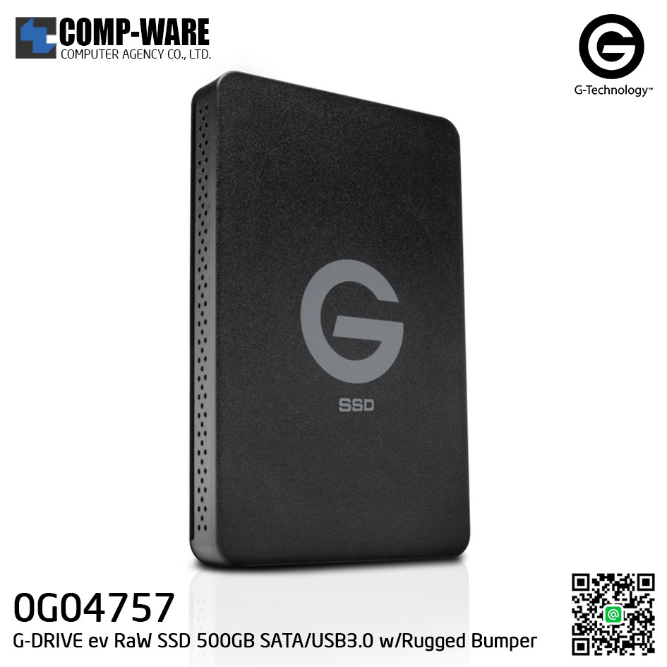 G-Technology G-DRIVE ev RaW SSD 500GB SATA / USB3.0 Portable Hard Drive with Rugged Bumper - 0G04757