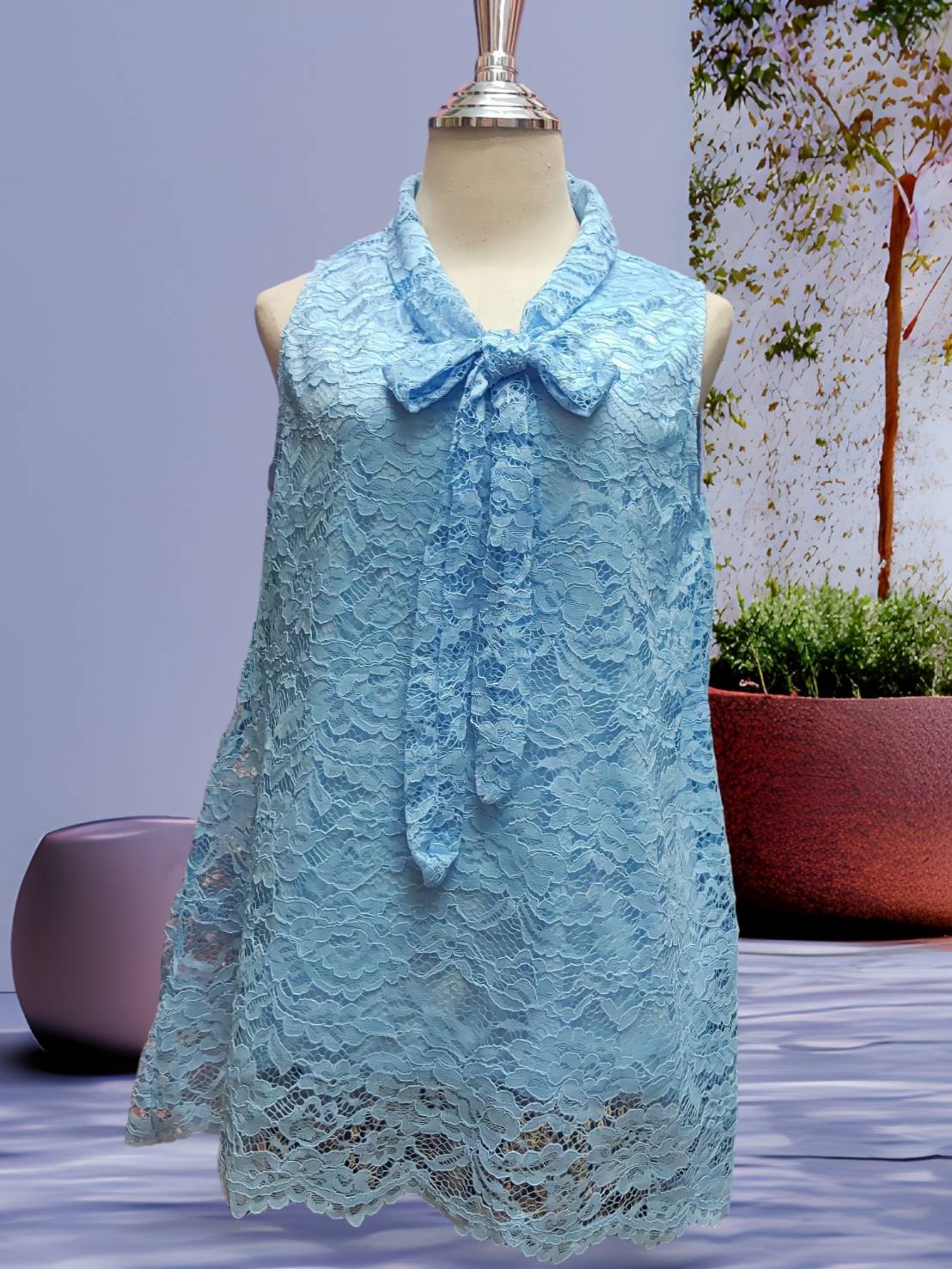 NNandNN Shop 3 0026 เสื้อลูกไม้คอผูกโบว์ แขนกุด หลายสี XL