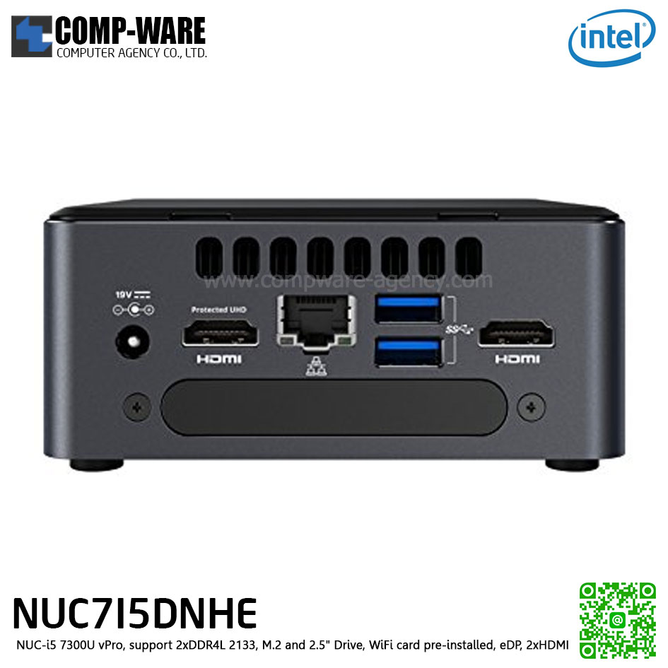 Intel NUC7I5DNHE Mini PC NUC Tall Kit - NUC i5-7300U vPro, support 2xDDR4L 2133, M.2 and 2.5" Drive, WiFi card pre-installed, eDP, 2xHDMI BLKNUC7I5DNH1E