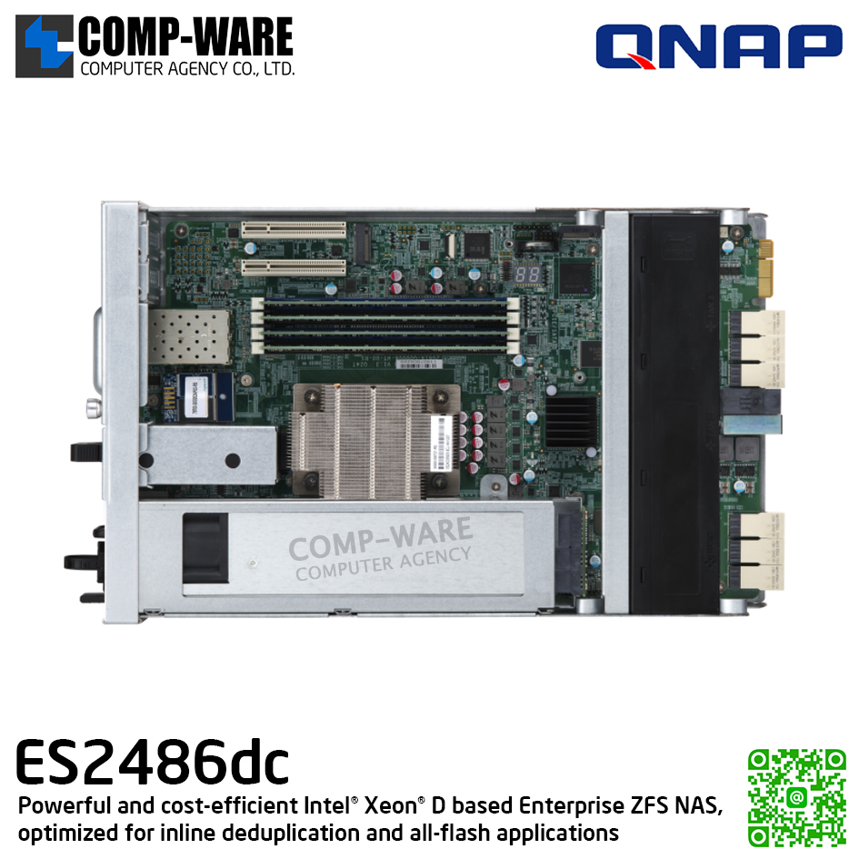 QNAP (2U 24-Bay) ES2486dc-2142IT-96G / Intel Xeon D-2142IT (8-Core) / 96GB DDR4 / 24 x 2.5" SAS 12Gbps / 3 x Gigabit LAN / 4 x 10G-bE SFP+ / Redundant PSU / 5Y Warranty / No HDD / Rail Kit RAIL-E02