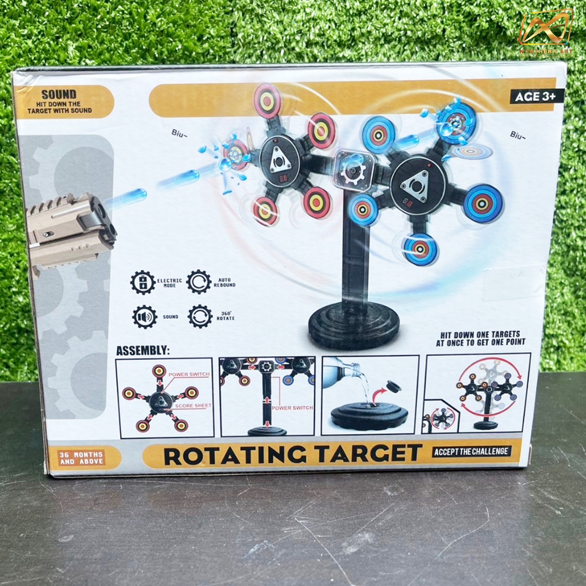 เกมส์ยิงเป้าหมุน เป้าหมุน 360 องศา จำนวน 10 เป้า จอ LED นับคะแนน พร้อมปืนกระสุนโฟม 1 ชุด