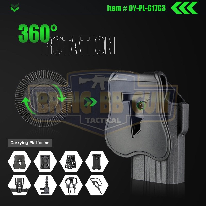 ซองปืนพกนอกปลดนิ้วชี้ Glock17/19 ติดไฟฉาย ยี่ห้อ Cytac รุ่น Light Bearing Holster (ซองปืนพกนอก รุ่นG17/19ติดไฟฉายได้หลายรุ่น)