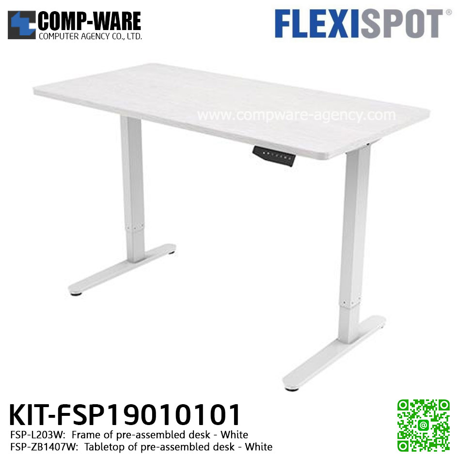 Flexispot KIT-FSP19010101 Height Adjustable Desk FSP-L203W Frame of pre-assembled desk (White), FSP-ZB1407W Tabletop of pre-assembled desk (White)