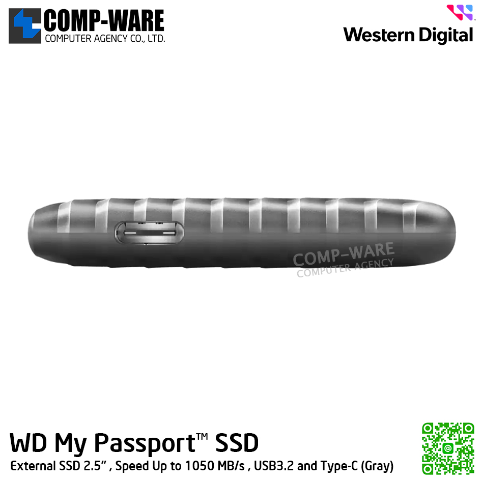 WD 1TB My Passport SSD External SSD 2.5" , Speed Up to 1050 MB/s , USB3.2 and Type-C (Gray) WDBAGF0010BGY-WESN รับประกัน 3 ปี