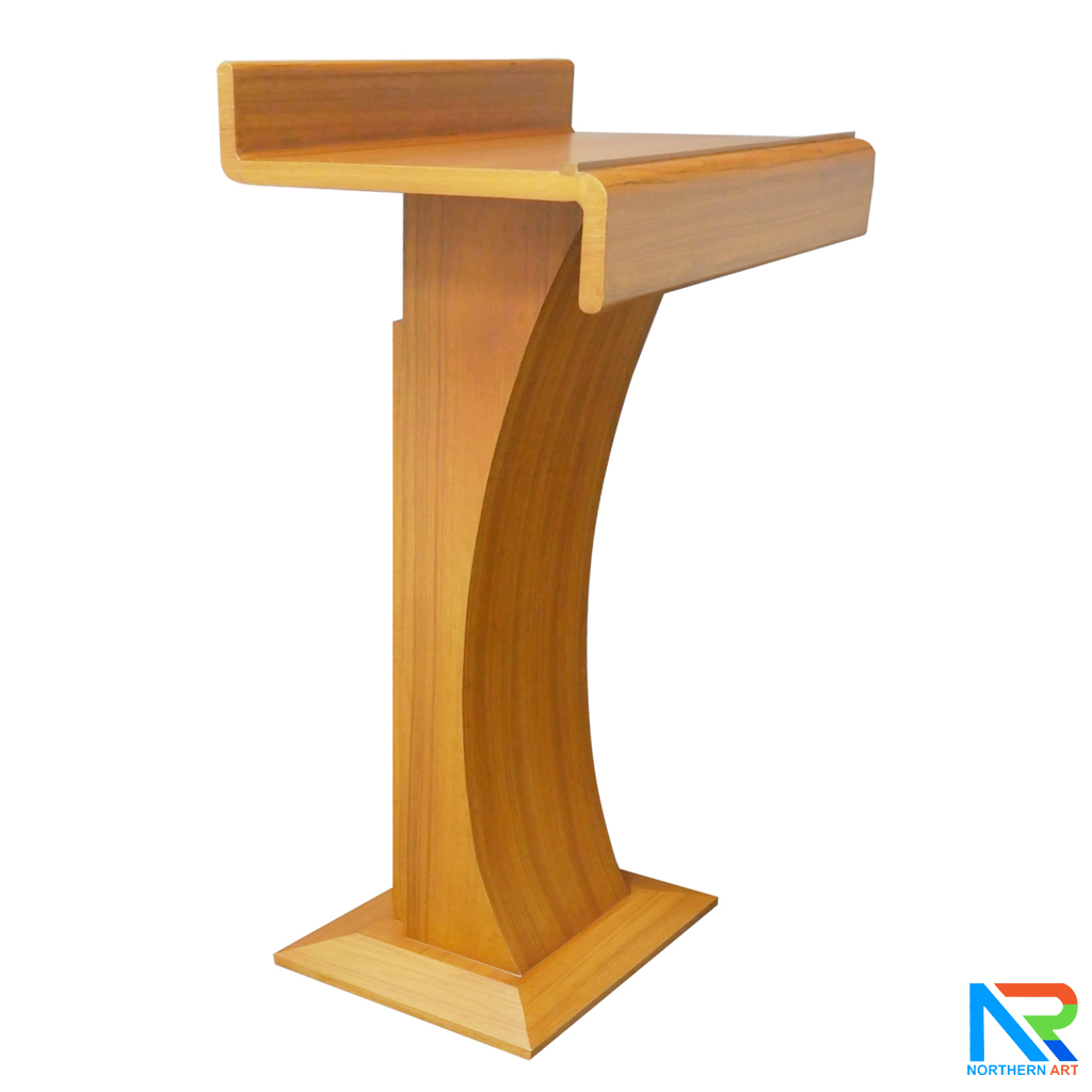 โพเดียมไม้ สีสัก ทรงโมเดิร์น TOPตรง ขนาด (W)55.5 x (L)42 cm. สูง 111 cm.