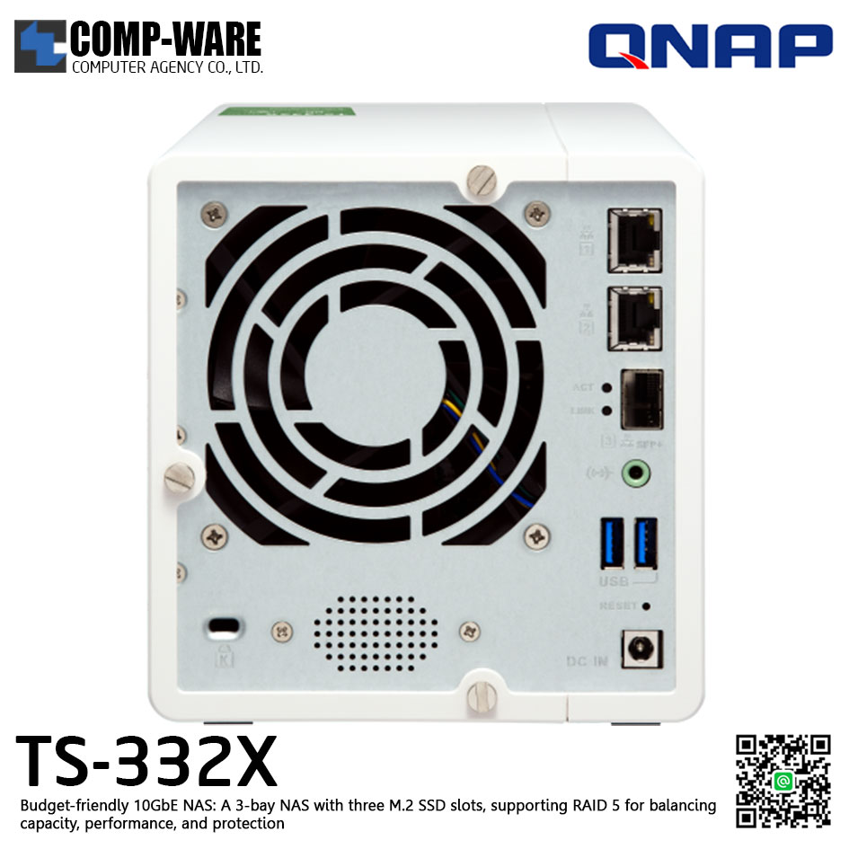 QNAP NAS (3-Bay) TS-332X (4GB RAM up to 16GB) , No HDD