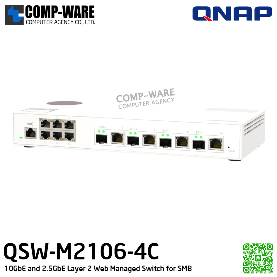 QNAP QSW-M2106-4C 10GbE and 2.5GbE Layer 2 Web Managed Switch for SMB / 2Year Warranty
