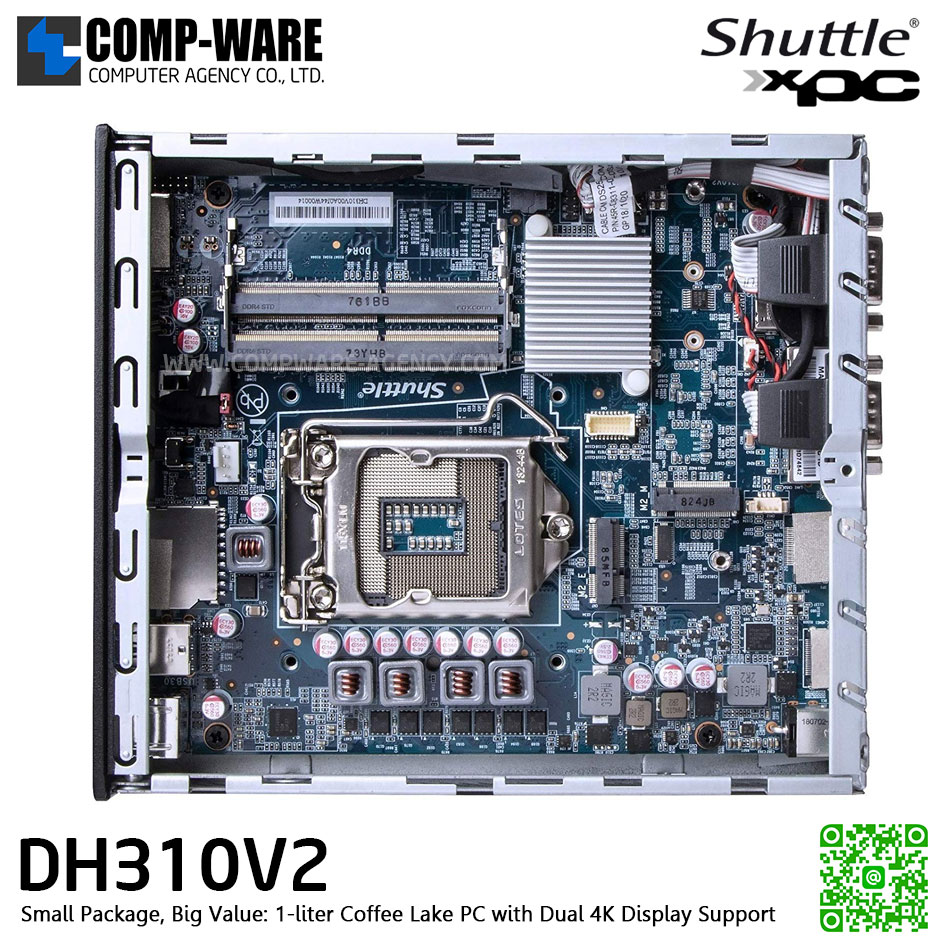 Shuttle XPC Slim DH310V2 Intel Socket LGA1151 Intel H310 Black Mini / Booksize Barebone System เครื่องเปล่า , Coffee Lake 65W (รับประกัน 3ปี)