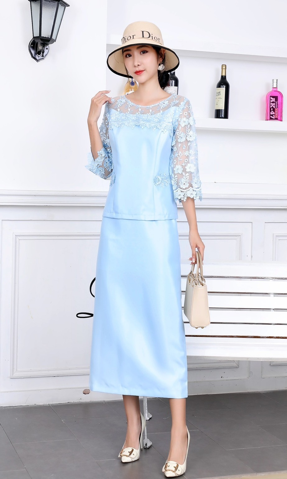 NNandNN Shop N-0003 ชุดเซ็ท กระโปรง ไหมเทียม พื้น หลายขนาด