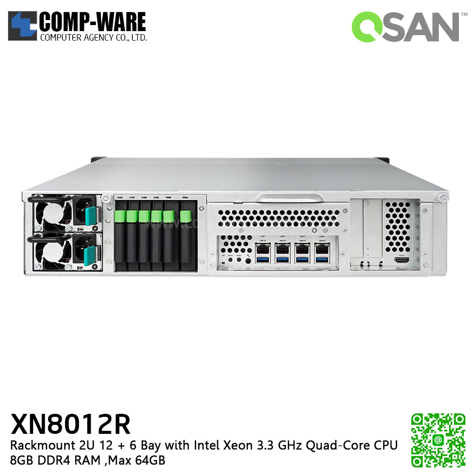 QSAN (12+6 Bays) XCubeNAS XN8012R (8GB RAM) Rackmount 2U NAS Storage , No HDD