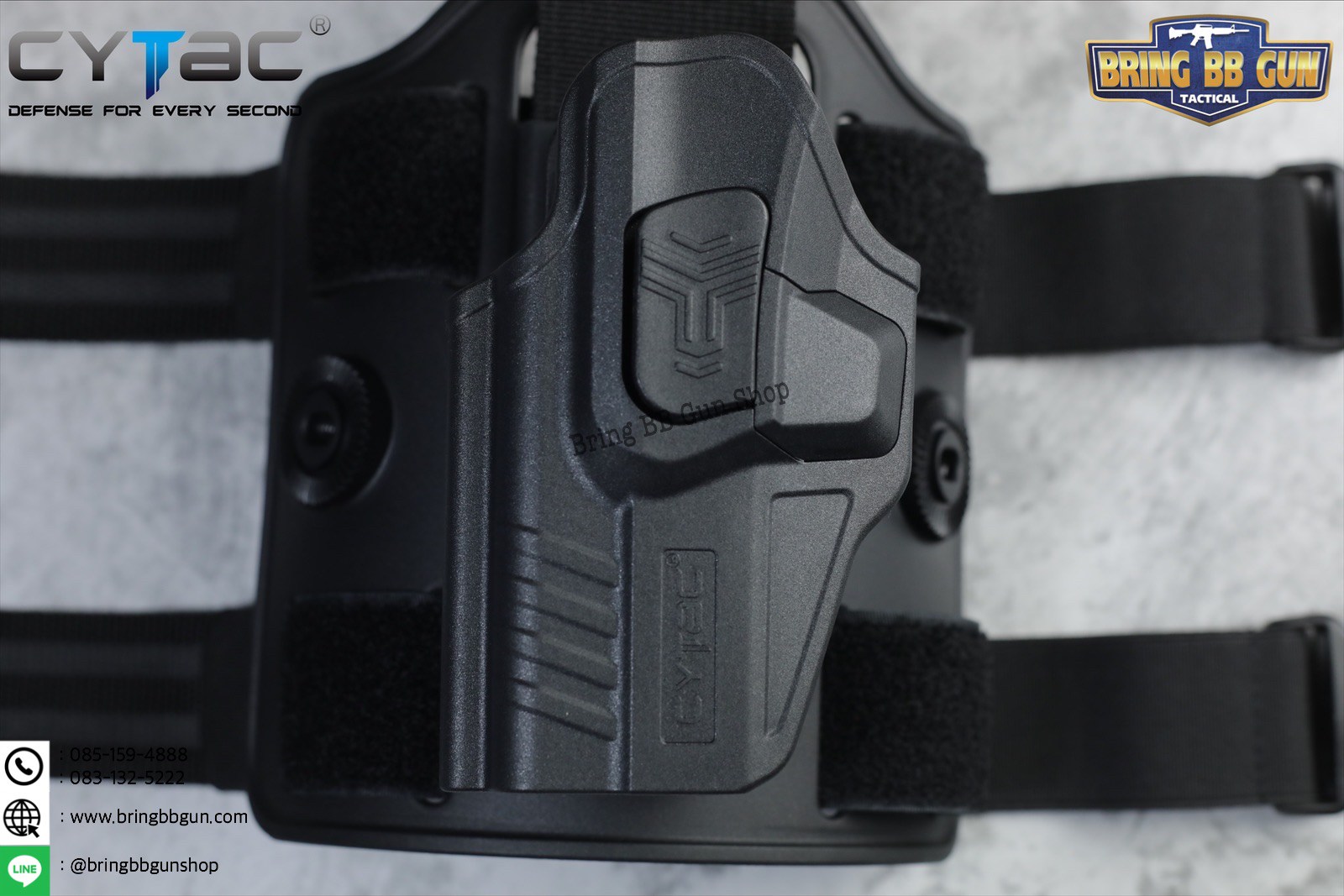 ซองปืนพกนอกปลดนิ้วชี้ Glock19 + เพลทรัดต้นขา ยี่ห้อ Cytac (R-Defender G3 Series G19 Holster with Drop Leg Platform)