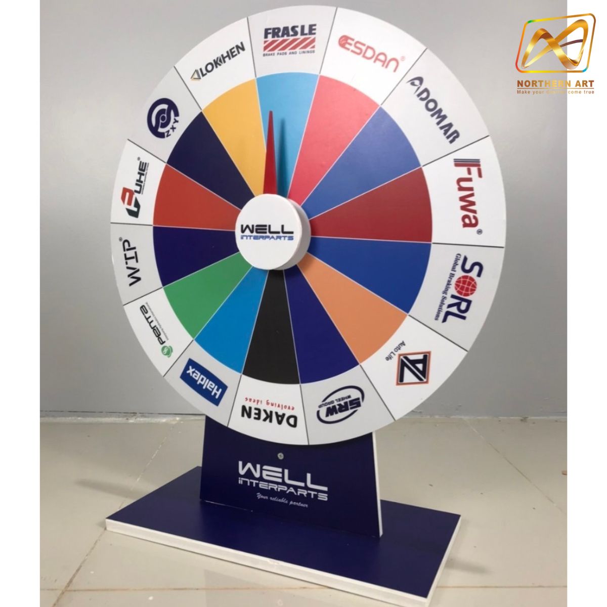 เช่าเกมส์วงล้อตั้งโต๊ะ ขนาดวงล้อ 50 ซม. สูง 61.5 ซม. วัสดุพลาสวูดสีขาว หนา 10-15 มม.