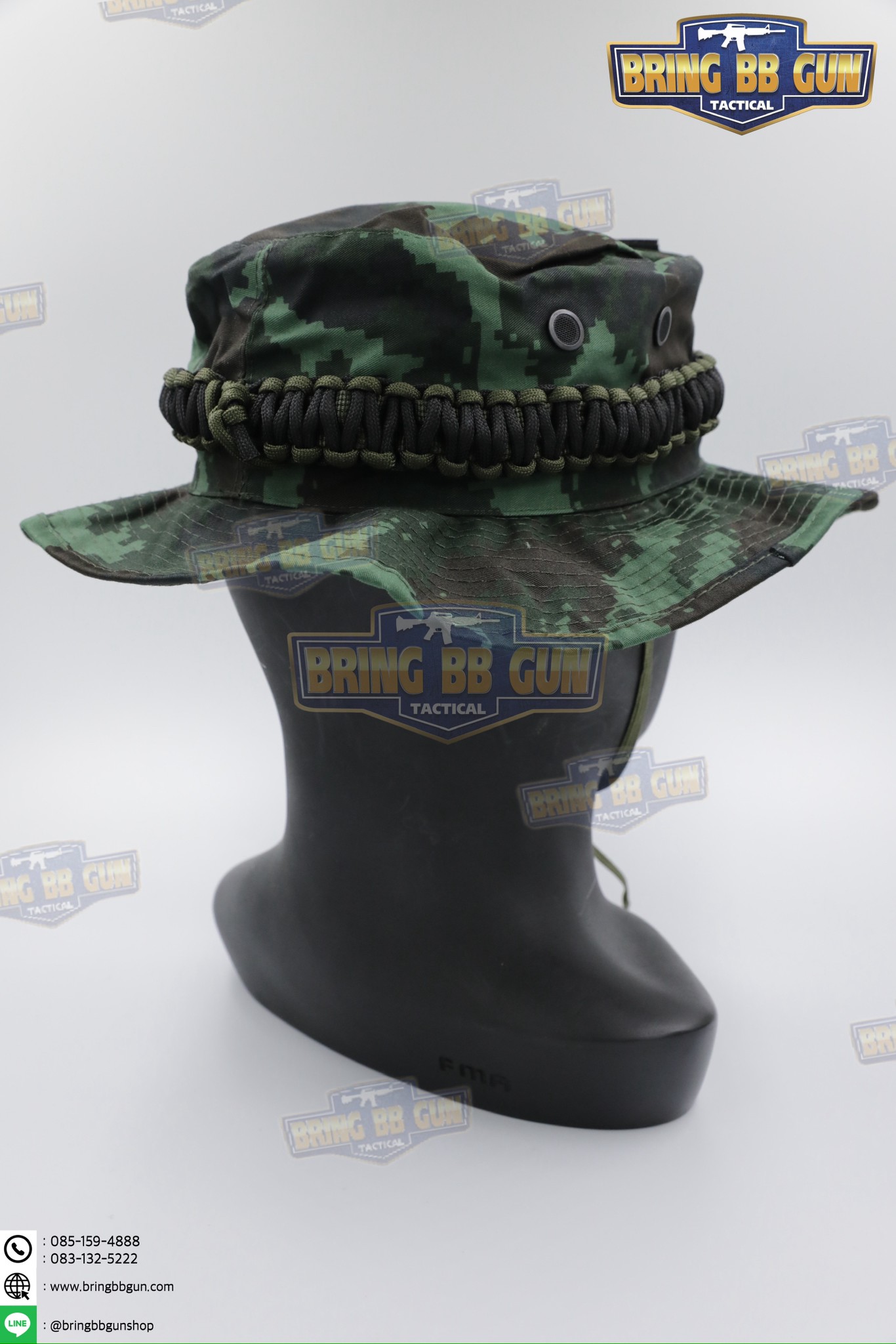 หมวกปีกสั้น ถักเชือกพาราคอร์ด ลายพรางทบ. มีตีนตุ๊กแกติดอาร์มหน้าหมวก