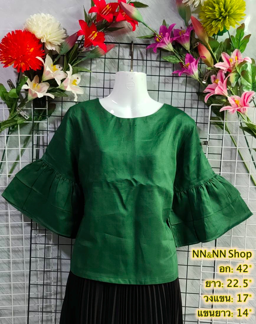 NNandNN Shop 4 0010 เสื้อลินินคอกลม สีพื้น 42"
