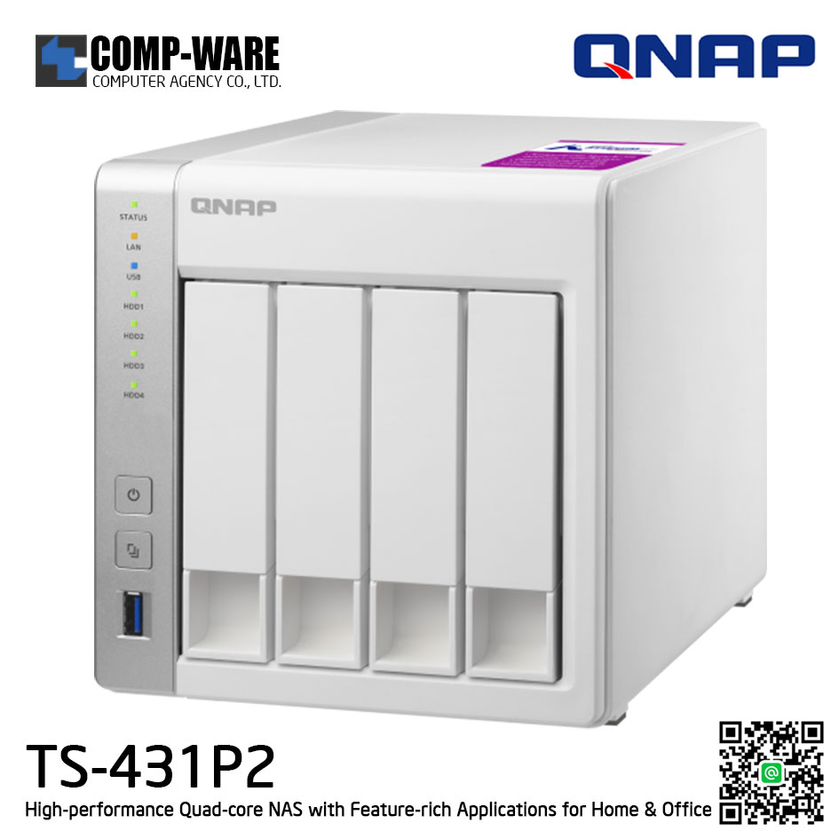 QNAP NAS (4-Bay) TS-431P2 (4GB RAM up to 8GB) High-performance Quad-core NAS with Feature-rich Applications for Home & Office, no HDD