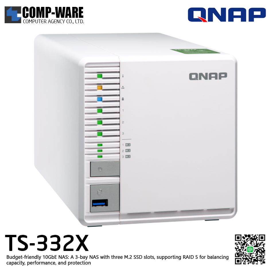 QNAP NAS (3-Bay) TS-332X (4GB RAM up to 16GB) , No HDD