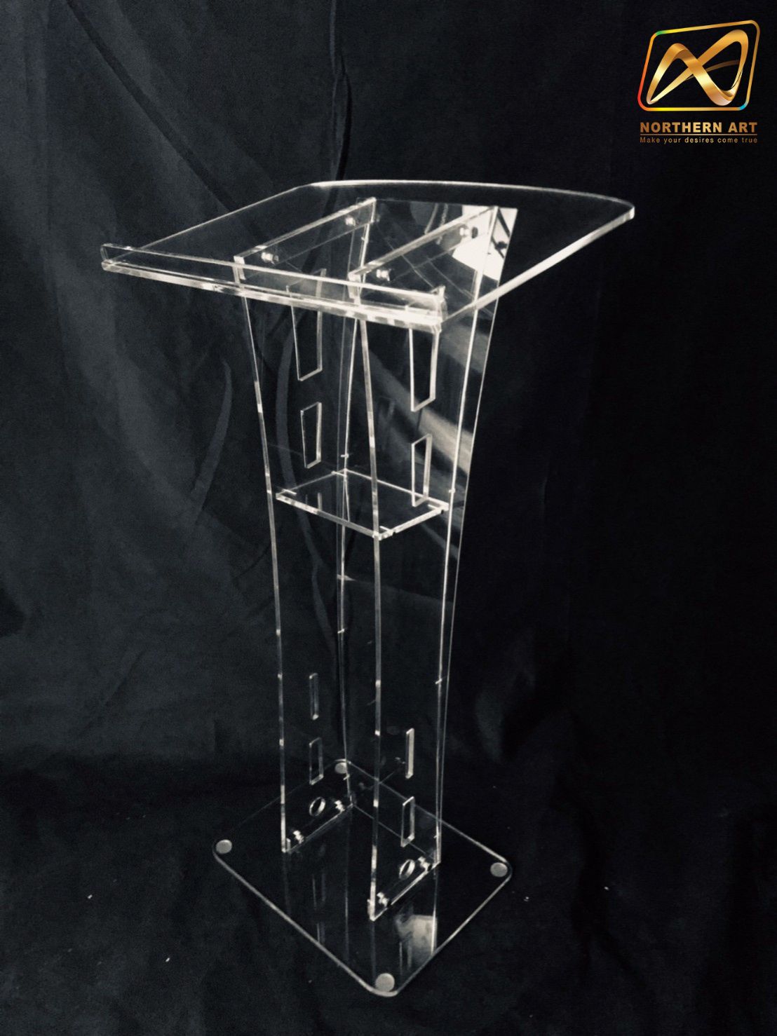 โพเดียมอะคริลิคใส รุ่น AC-12 ด้านหน้าอะคริลิคฝ้า TOP เอียง ขนาด(W)60 x (L)45 x (H) 113 cm.