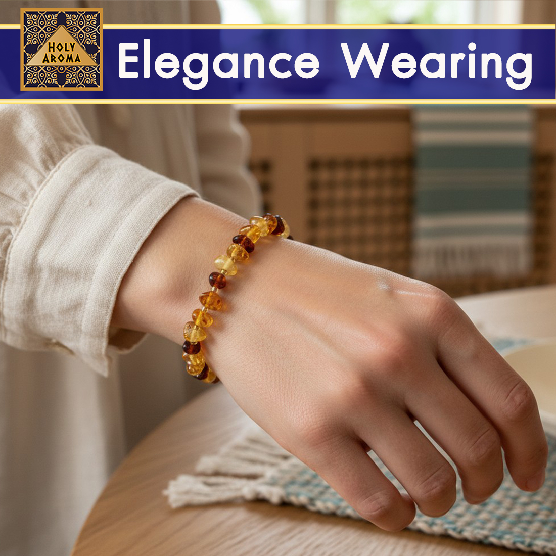 สร้อยข้อมือ อำพันบอลติก (Natural Baltic Amber Bracelet) ธรรมชาติแท้ ดีไซน์หรูหรา ลูกปัดอำพันสีคอนยัค น้ำตาล ส้ม อมเหลือง เรืองแสง พร้อมกล่องกำมะหยี่สุดหรู