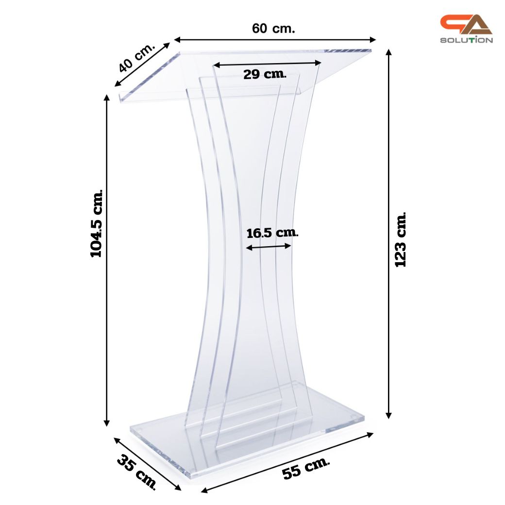 โพเดียม อะคริลิคใส AC-02 ขนาด(W)60 x (L)40 x (H)123 cm. TOP เอียงพร้อมกันตก วัสดุอะคริลิคใส หนา 10-20 มม.