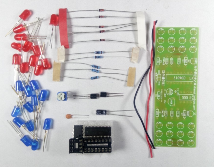 ชุดไฟกระพริบ ไฟฉุกเฉิน กู้ภัย น้ำเงิน-แดง ใช้ไฟ 9-12v - ชุดคิทยังไม่ประกอบ