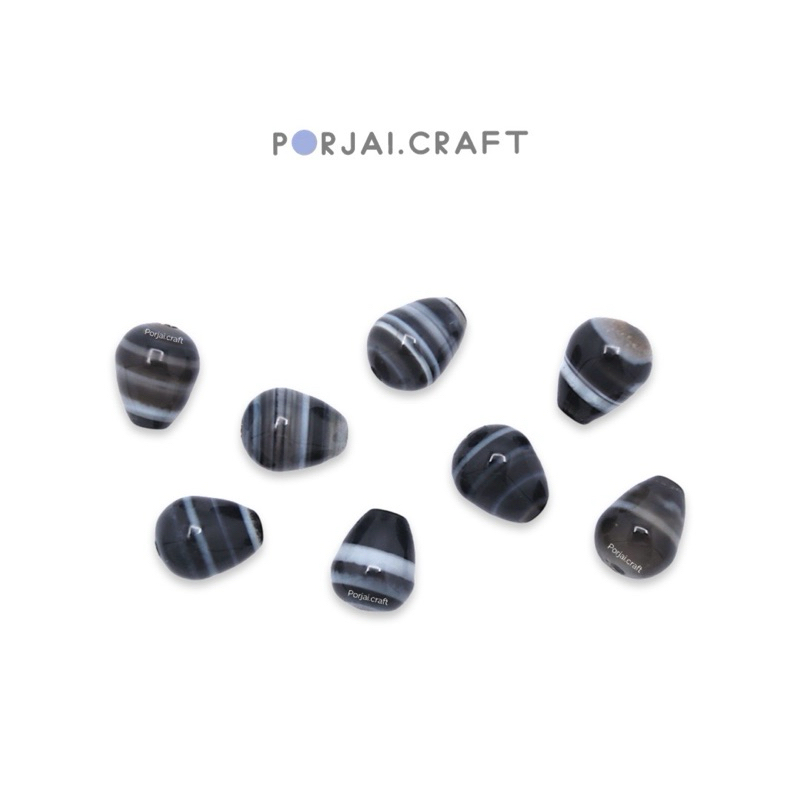 Black Tibetan Agate Tear Drop Beads ลูกปัดทรงหยดน้ำหินทิเบตอาเกต 10mm