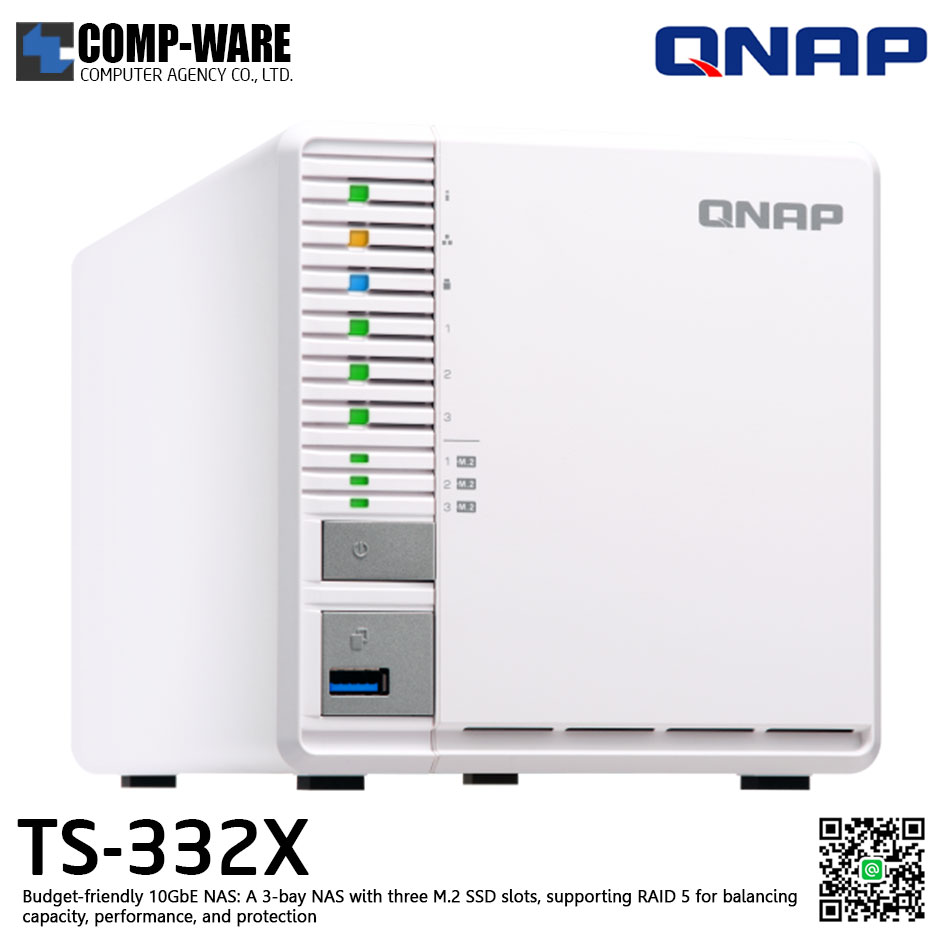QNAP NAS (3-Bay) TS-332X (4GB RAM up to 16GB) , No HDD