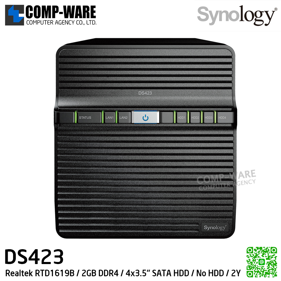 Synology DiskStation (Tower 4-Bay) DS423 / Realtek RTD1619B / 2GB DDR4 / 4x3.5" SATA HDD / No HDD / 3Y Warranty