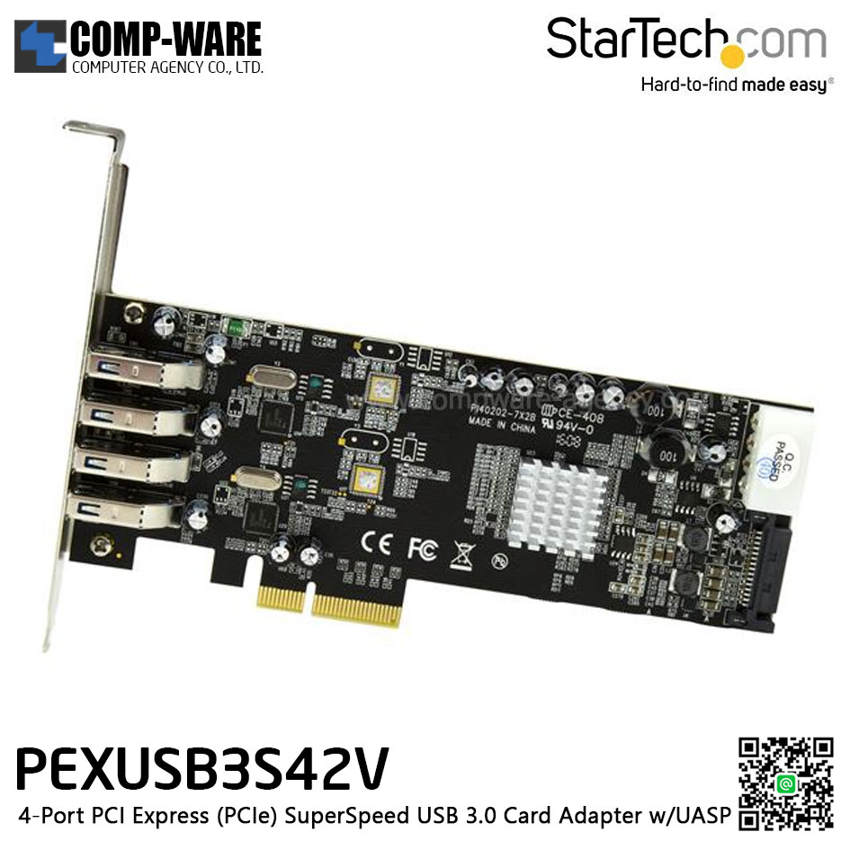 StarTech PEXUSB3S42V 4 Port PCI Express (PCIe) SuperSpeed USB 3.0 Card Adapter w/ 2 Dedicated 5Gbps Channels - UASP - SATA / LP4 Power