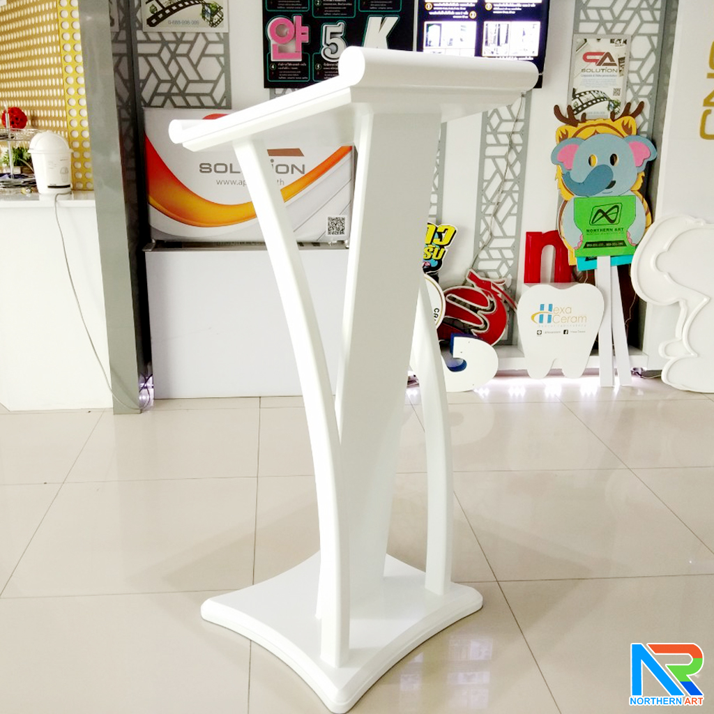 โพเดียมไม้ ขนาดTOP (W) 45 x (L) 50 cm.สูง 120 ซม.ตกแต่งไม้โค้งด้านข้าง สวยคลาสสิค พร้อมจัดส่งทั่วไทย