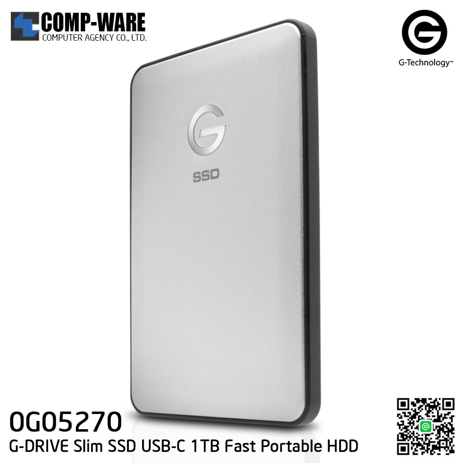 G-Technology G-DRIVE Slim SSD USB-C 1TB Fast Portable Hard Drive Silver - 0G05270