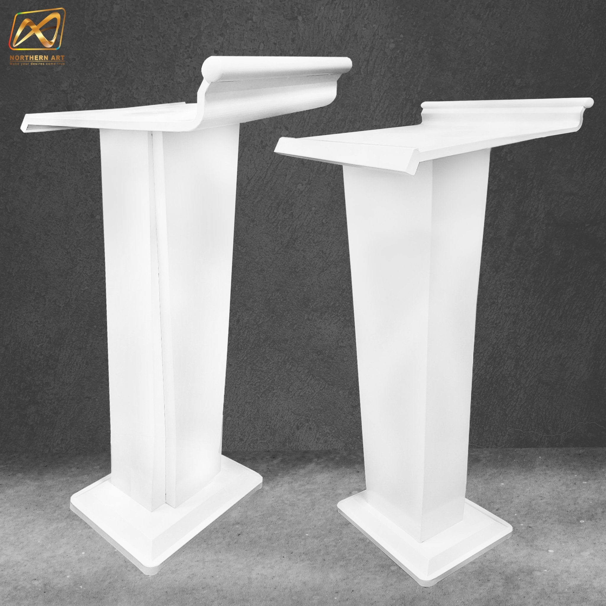 เช่าโพเดียมเหล็ก สีขาว ทรงโมเดิร์น TOPตรง ขนาด (W)58 x (L)51 cm. สูง 113 cm.